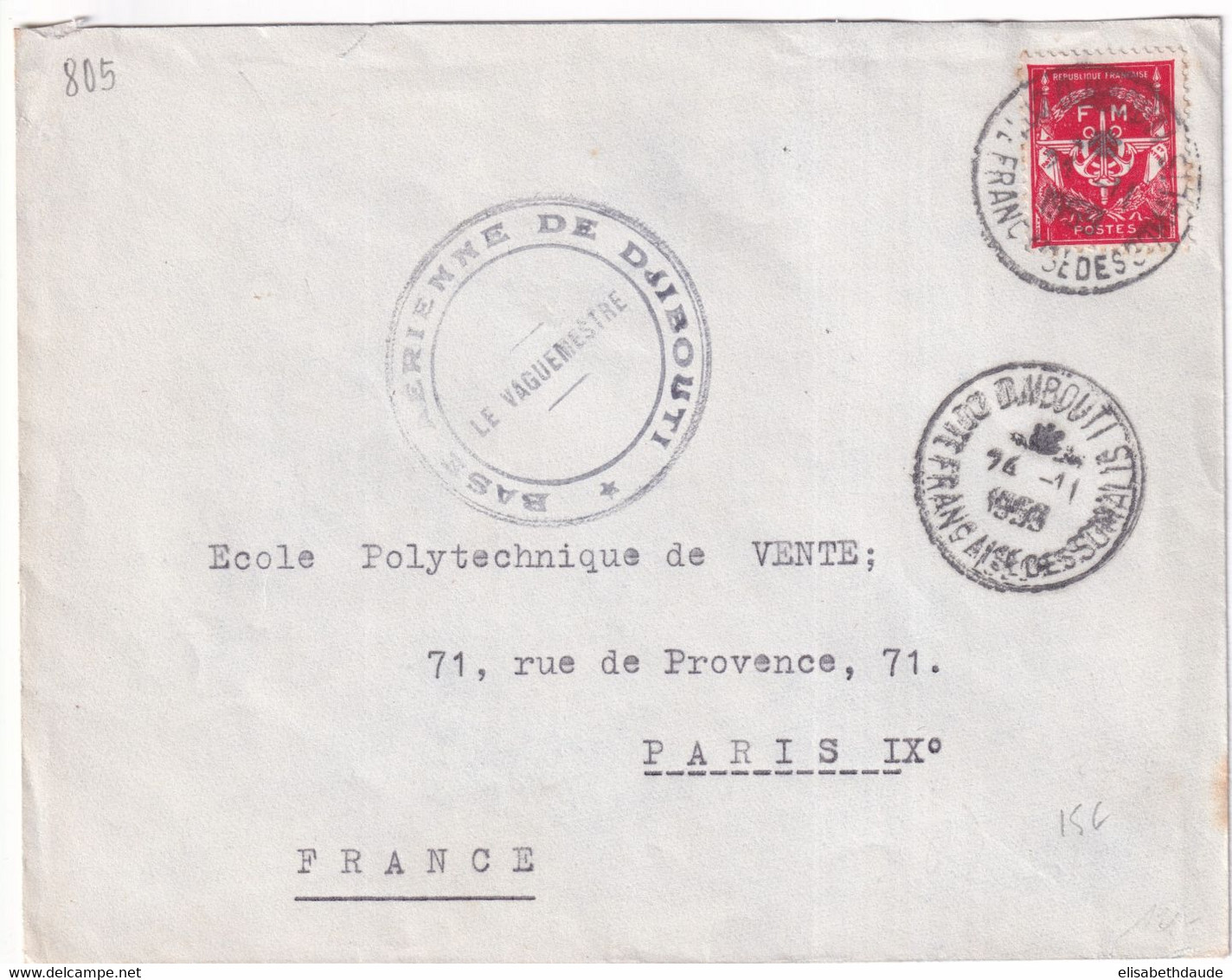 1959 - BASE AERIENNE De DJIBOUTI ! - ENVELOPPE FM De COTE FRANCAISE Des SOMALIS - Briefe U. Dokumente