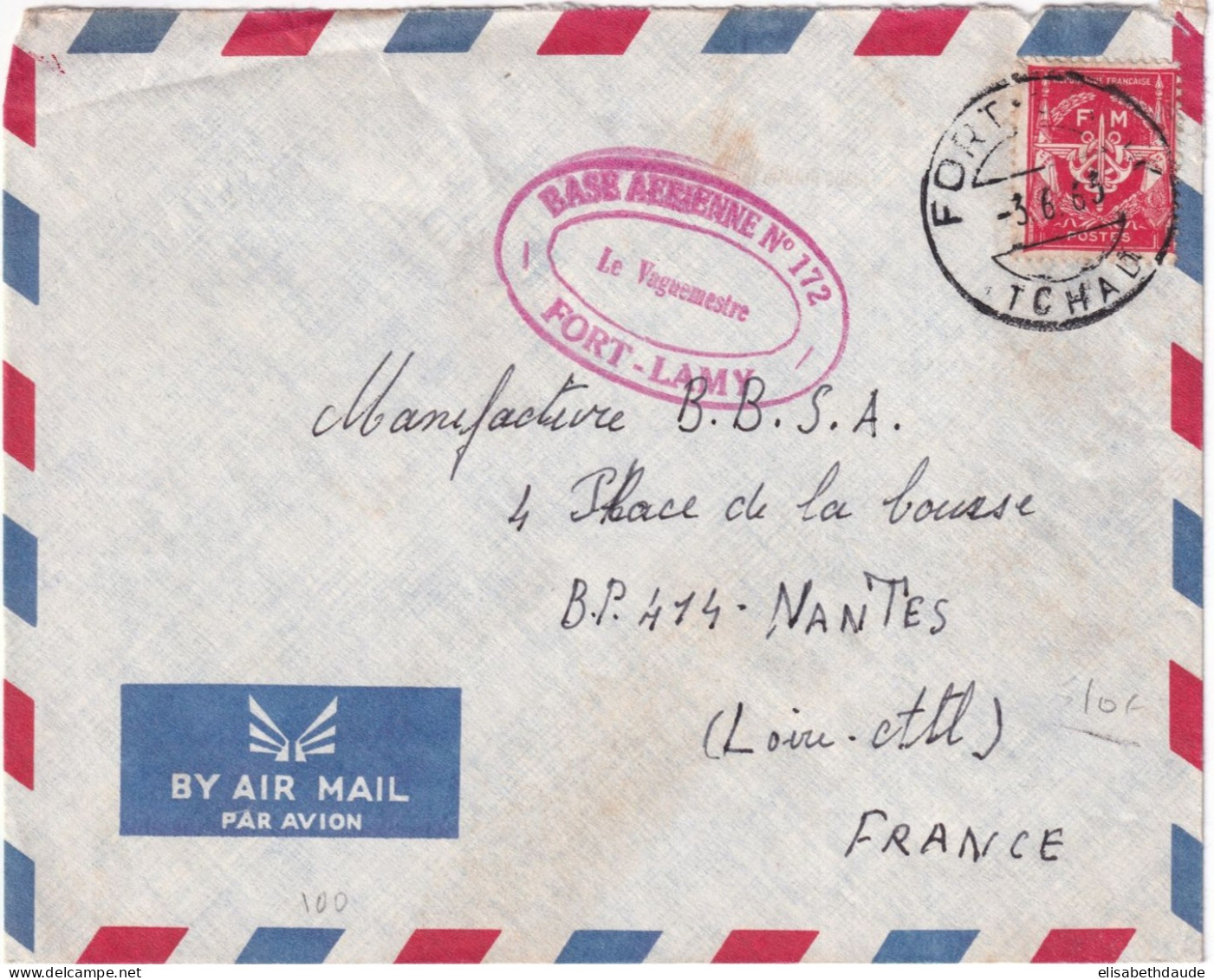 1963 - BASE AERIENNE 172 Au TCHAD ! - ENVELOPPE FM De FORT-LAMY => NANTES - Militärstempel Ab 1900 (ausser Kriegszeiten)