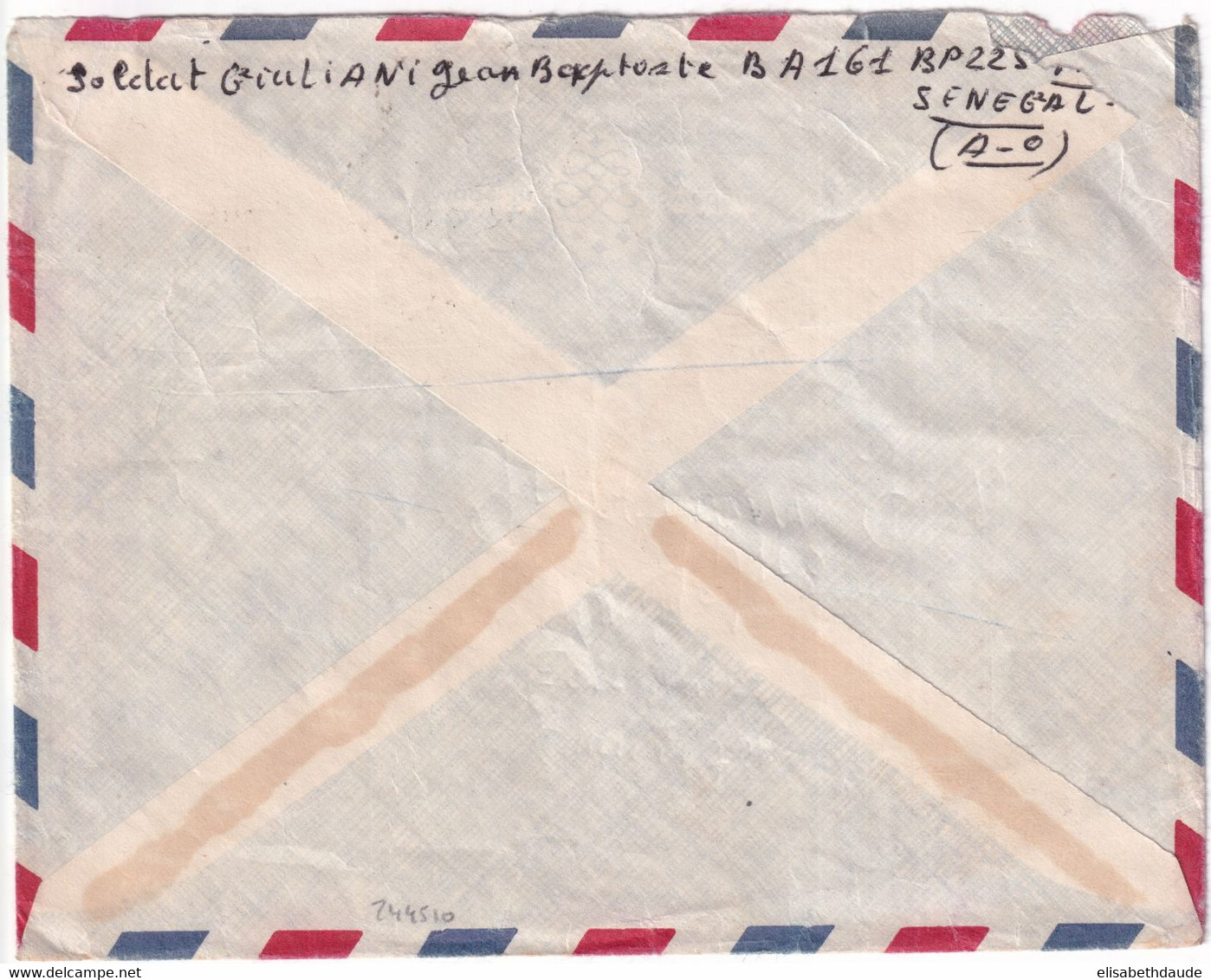 1952 - BASE AERIENNE 161 Au SENEGAL ! - ENVELOPPE FM De THIES => STE LUCIE DE TALLANO (CORSE) - Military Postmarks From 1900 (out Of Wars Periods)