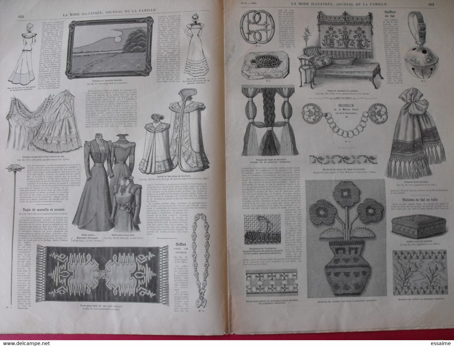 3 revues la mode illustrée, journal de la famille.  n° 50,51,52 de 1898. couverture en couleur. jolies gravures de mode