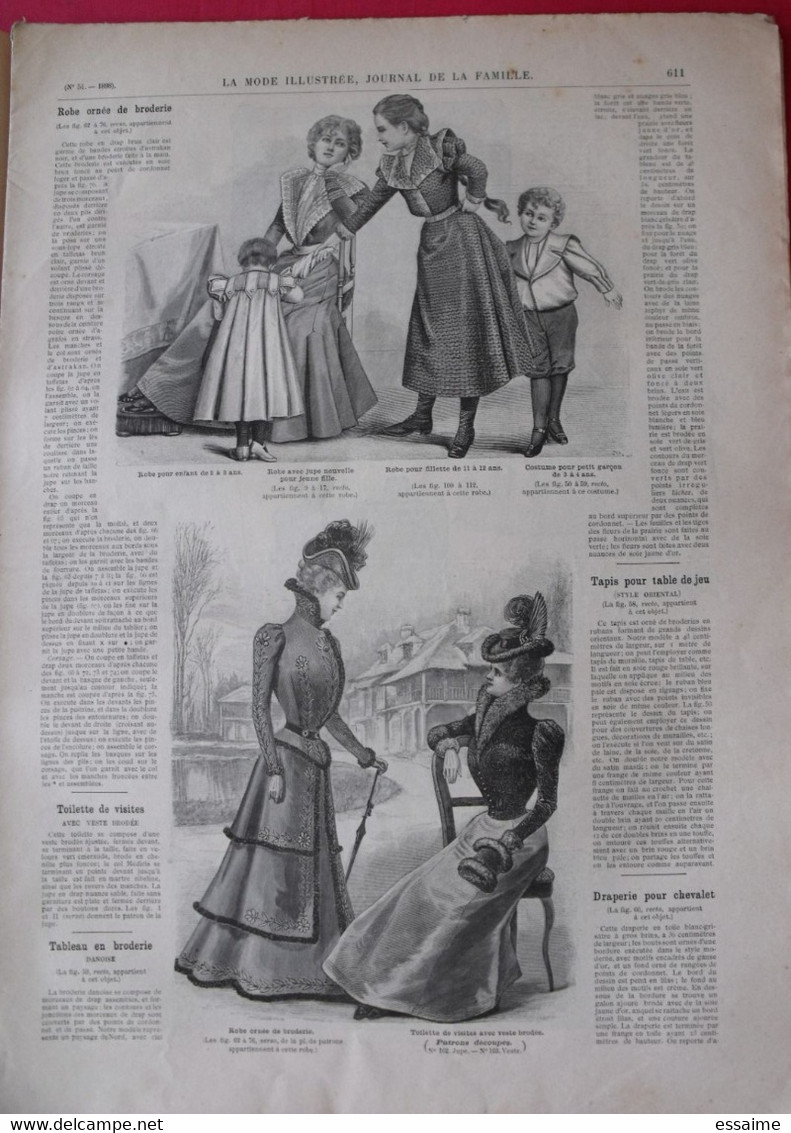 3 revues la mode illustrée, journal de la famille.  n° 50,51,52 de 1898. couverture en couleur. jolies gravures de mode