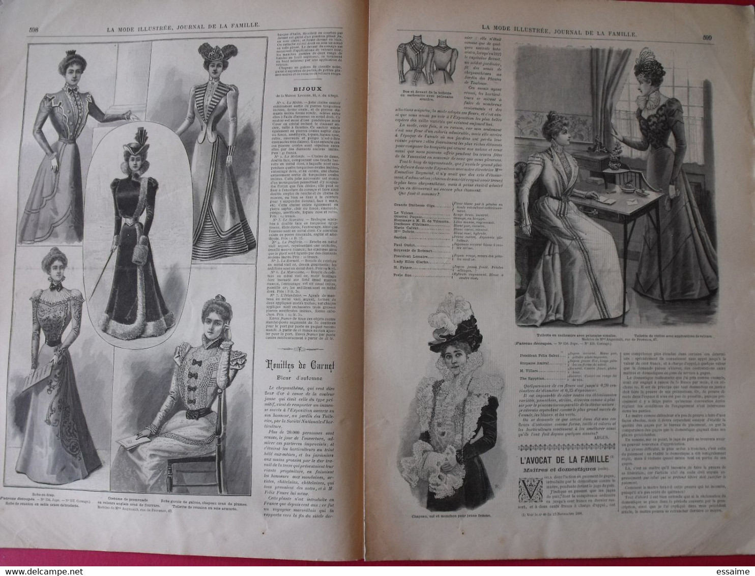 3 revues la mode illustrée, journal de la famille.  n° 50,51,52 de 1898. couverture en couleur. jolies gravures de mode