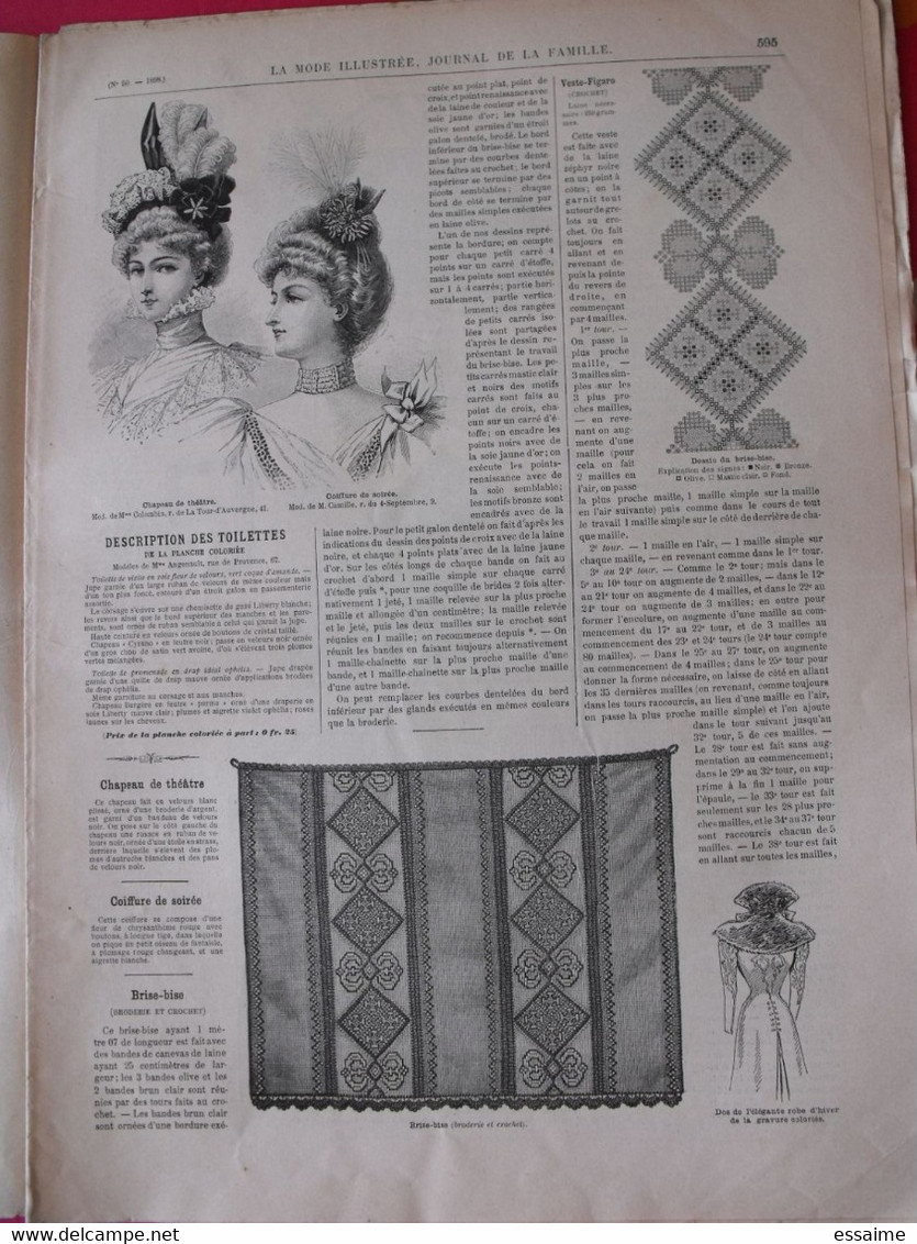 3 revues la mode illustrée, journal de la famille.  n° 50,51,52 de 1898. couverture en couleur. jolies gravures de mode