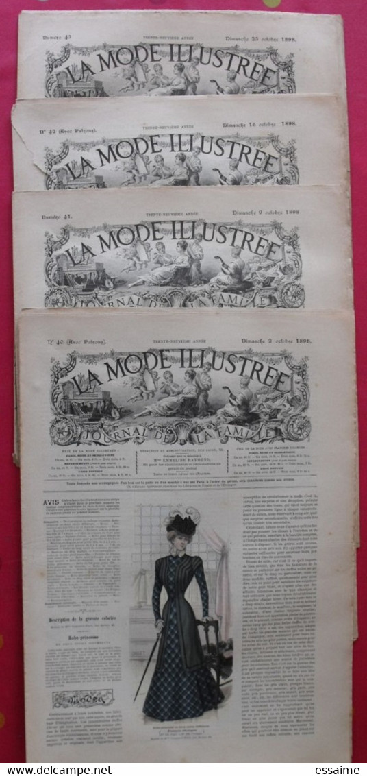 4 Revues La Mode Illustrée, Journal De La Famille.  N° 40,41,42,43 De 1898. Couverture En Couleur. Jolies Gravures - Fashion