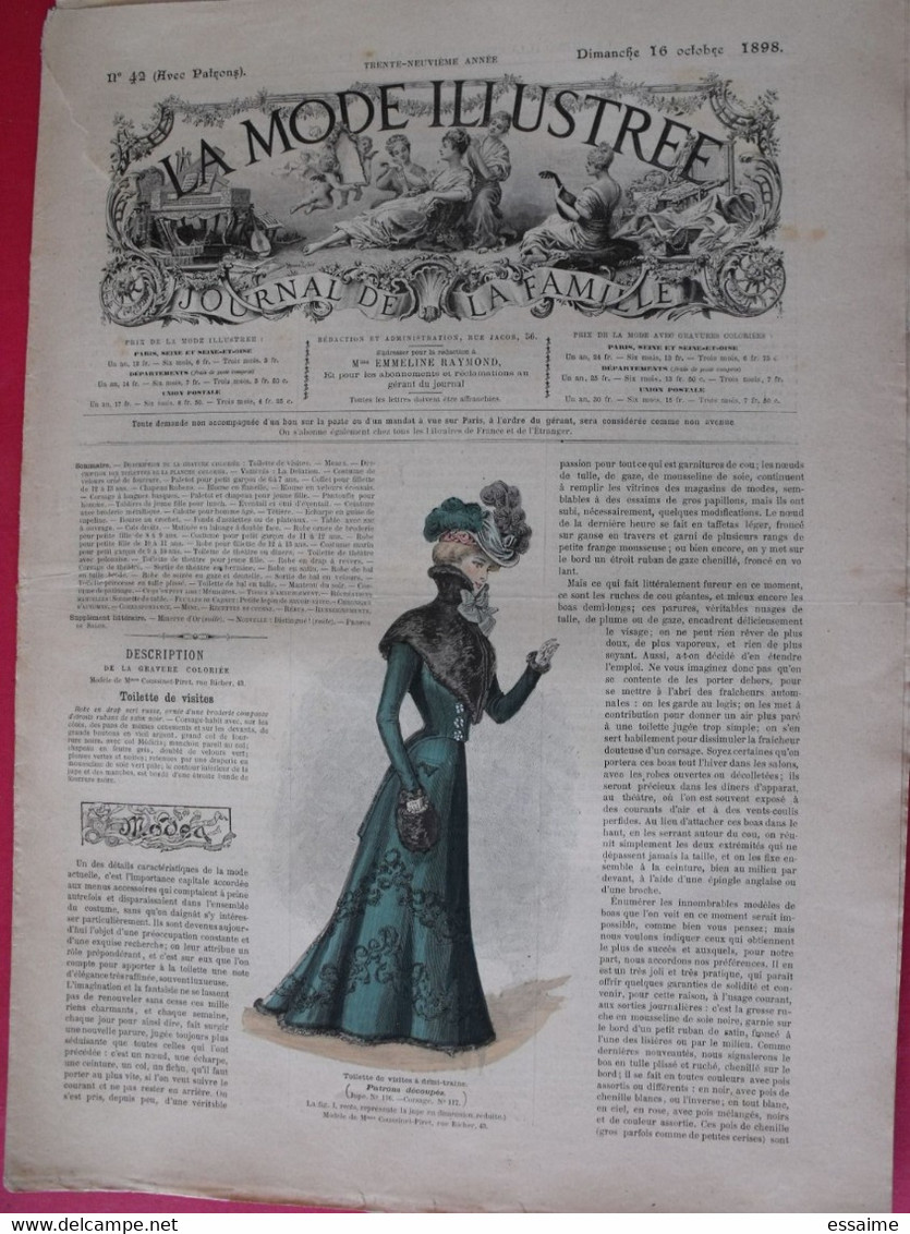 4 revues la mode illustrée, journal de la famille.  n° 40,41,42,43 de 1898. couverture en couleur. jolies gravures