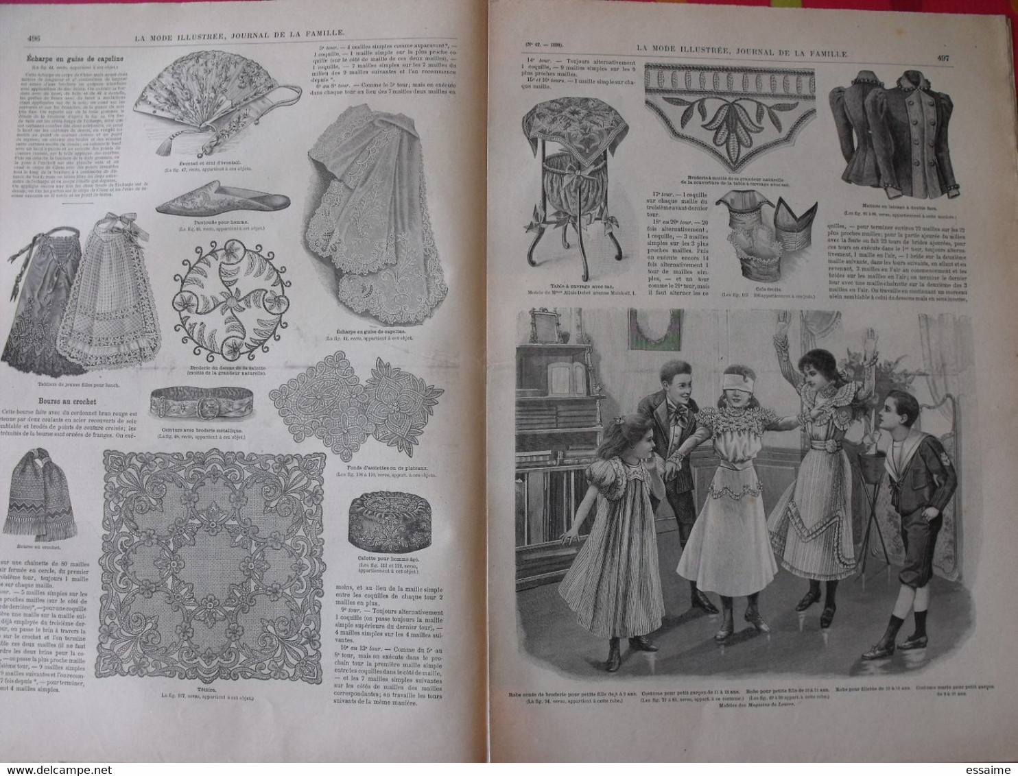 4 revues la mode illustrée, journal de la famille.  n° 40,41,42,43 de 1898. couverture en couleur. jolies gravures