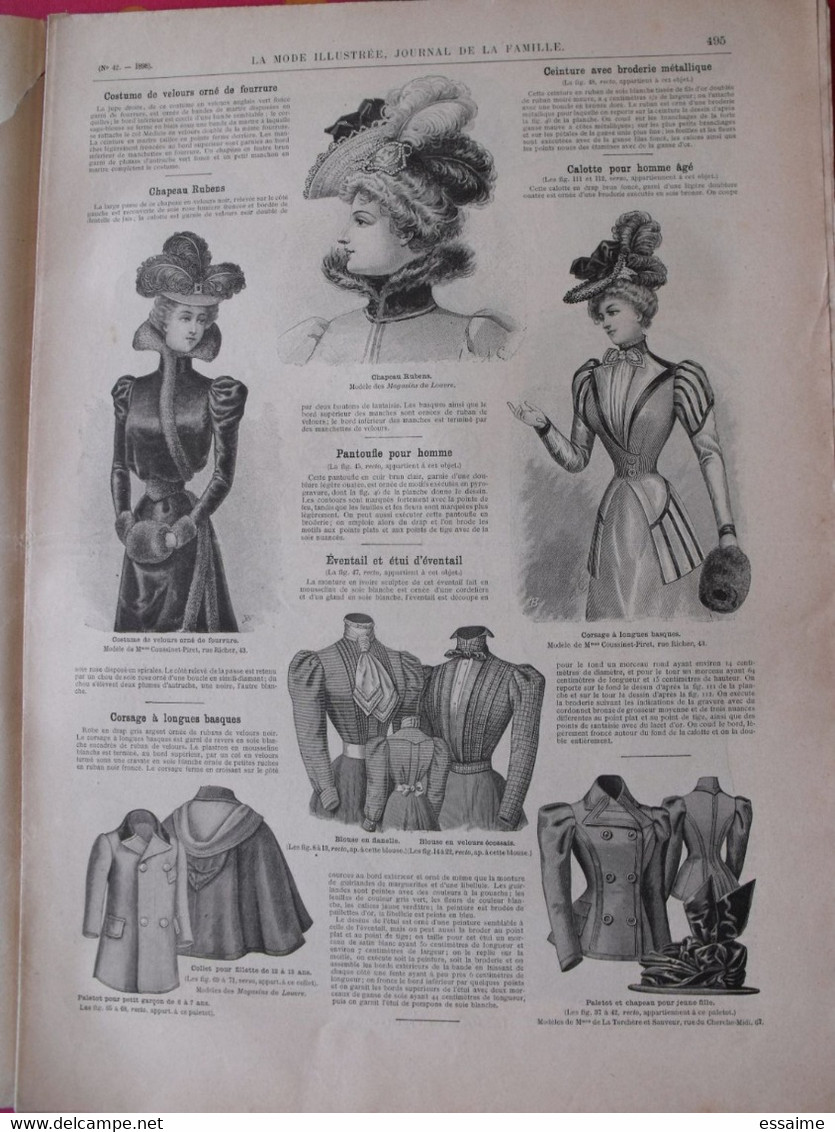 4 revues la mode illustrée, journal de la famille.  n° 40,41,42,43 de 1898. couverture en couleur. jolies gravures