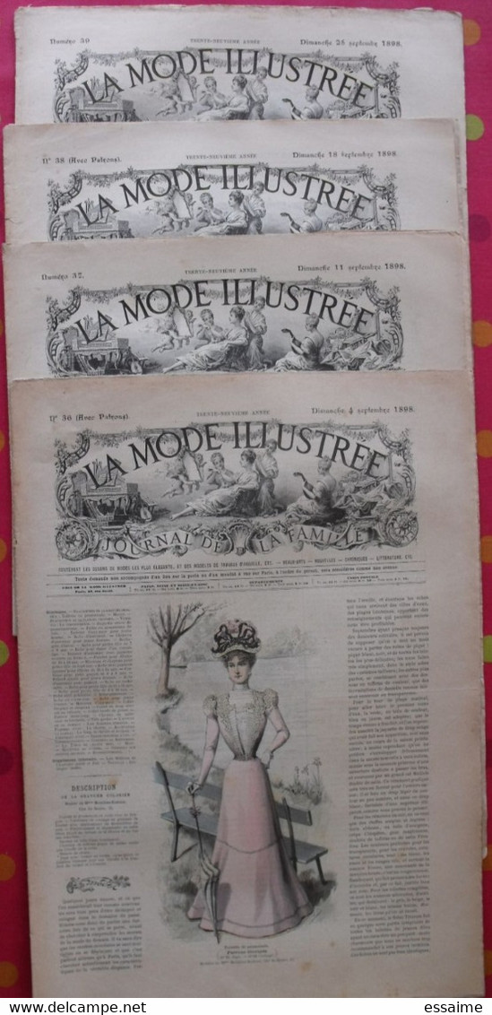 4 Revues La Mode Illustrée, Journal De La Famille.  N° 36,37,38,39 De 1898. Couverture En Couleur. Jolies Gravures - Mode