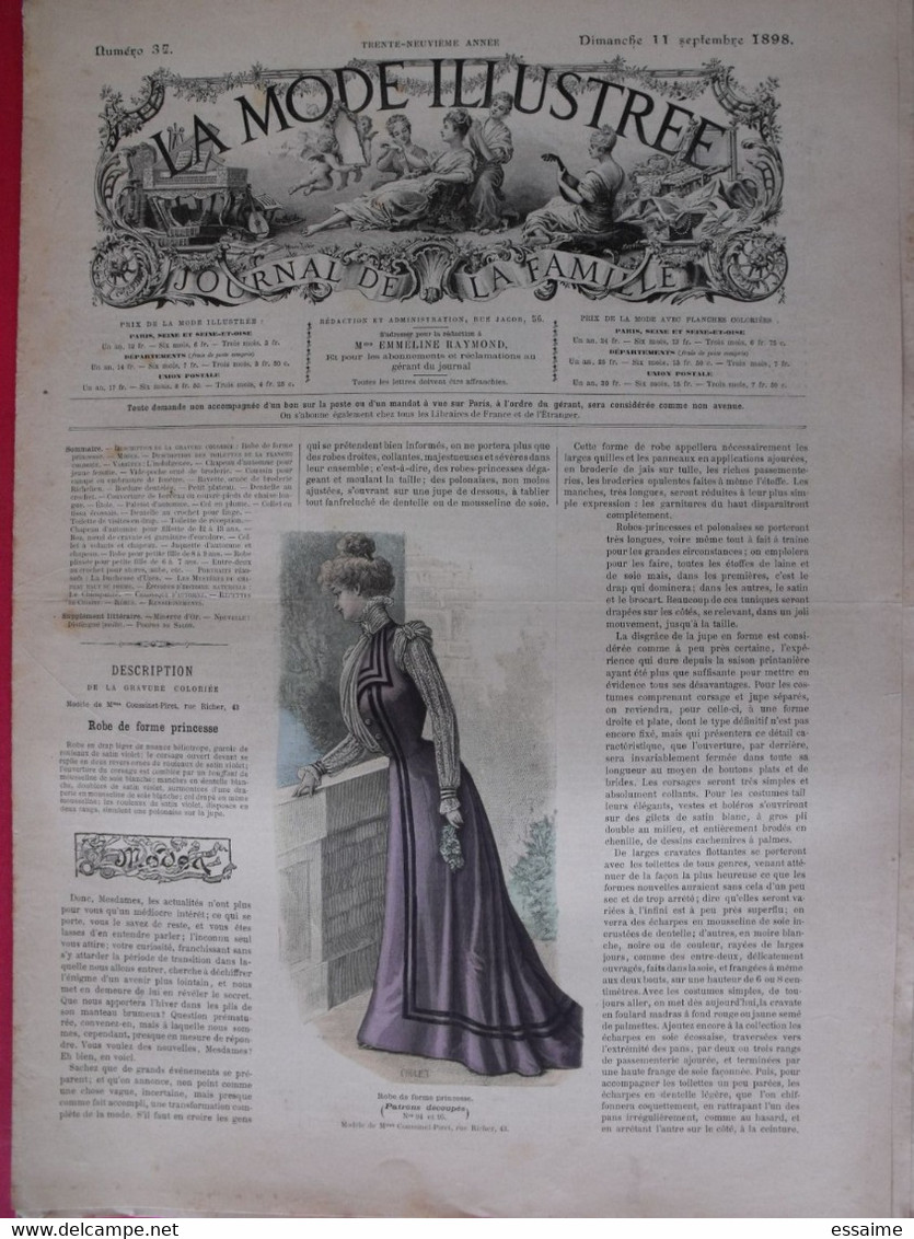 4 revues la mode illustrée, journal de la famille.  n° 36,37,38,39 de 1898. couverture en couleur. jolies gravures