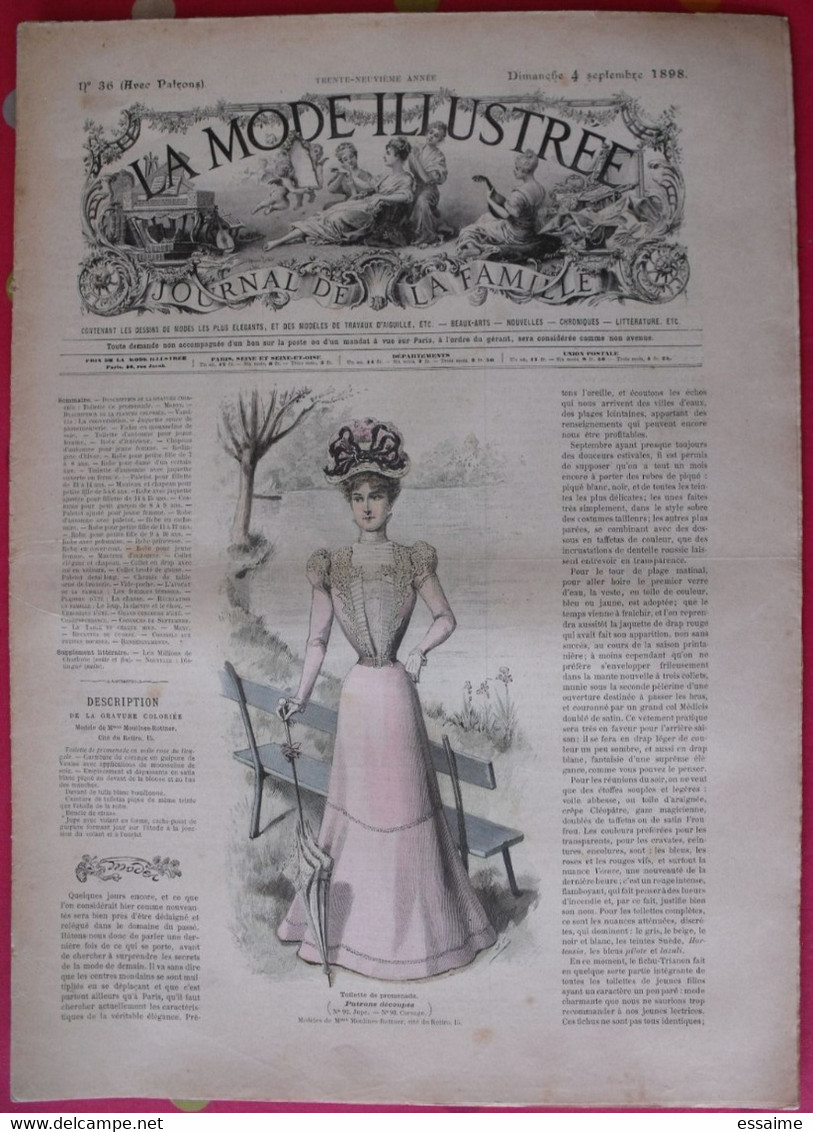 4 revues la mode illustrée, journal de la famille.  n° 36,37,38,39 de 1898. couverture en couleur. jolies gravures