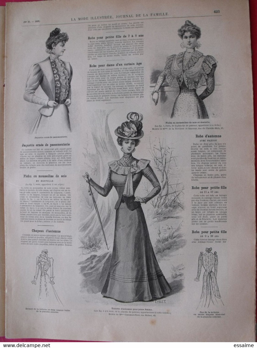 4 revues la mode illustrée, journal de la famille.  n° 36,37,38,39 de 1898. couverture en couleur. jolies gravures