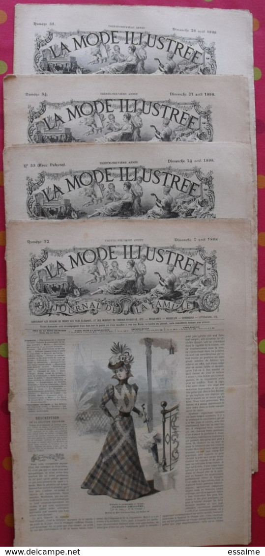 4 Revues La Mode Illustrée, Journal De La Famille.  N° 32,33,34,35 De 1898. Couverture En Couleur. Jolies Gravures - Fashion