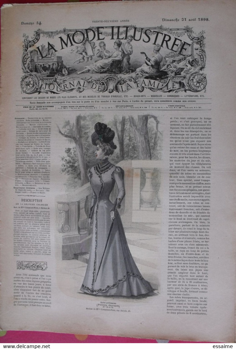 4 revues la mode illustrée, journal de la famille.  n° 32,33,34,35 de 1898. couverture en couleur. jolies gravures