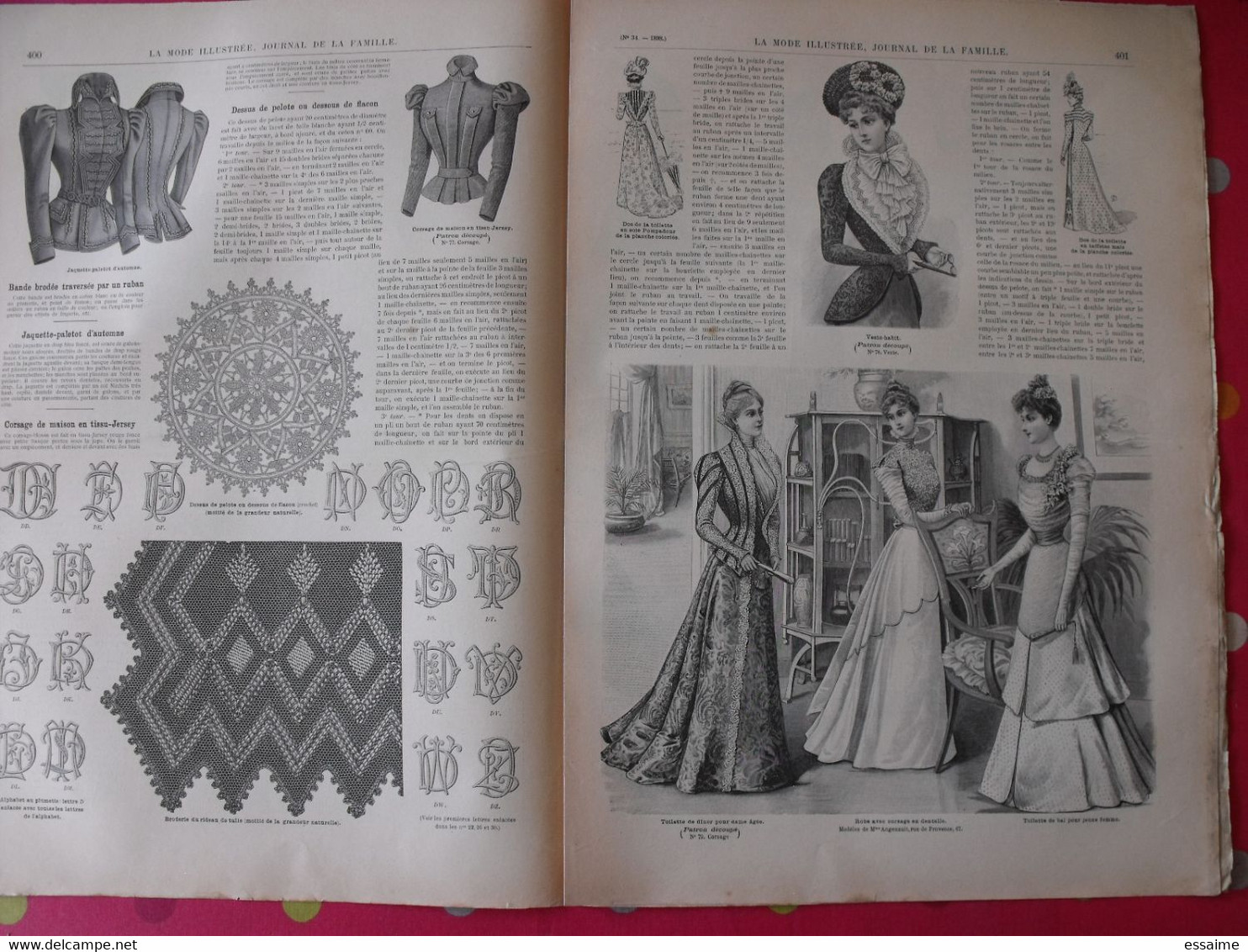 4 revues la mode illustrée, journal de la famille.  n° 32,33,34,35 de 1898. couverture en couleur. jolies gravures