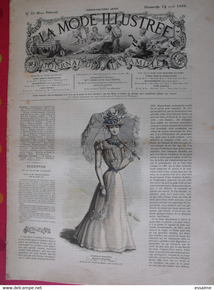 4 revues la mode illustrée, journal de la famille.  n° 32,33,34,35 de 1898. couverture en couleur. jolies gravures