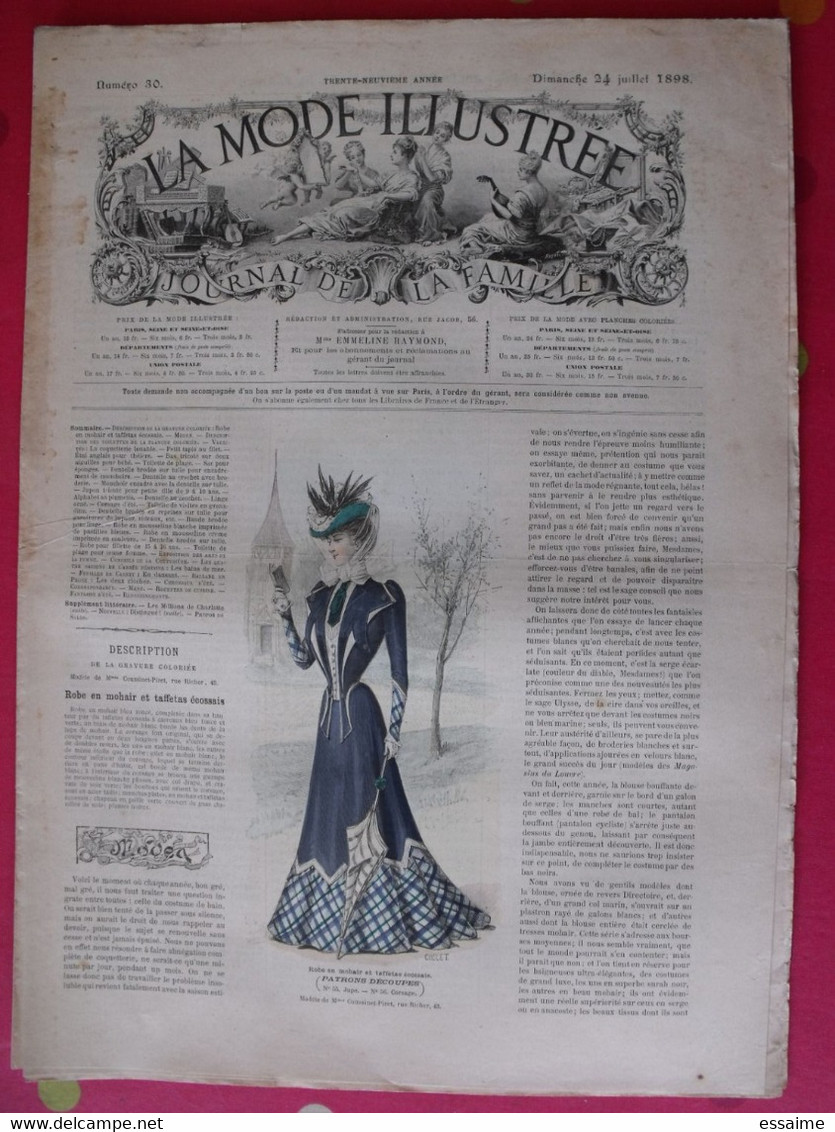 4 revues la mode illustrée, journal de la famille.  n° 28,29,30,31 de 1898. couverture en couleur. jolies gravures