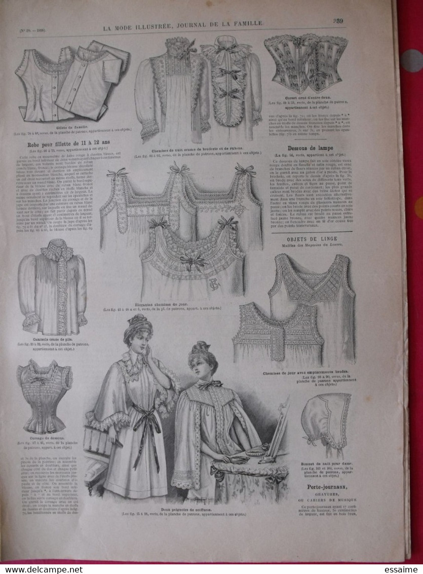 4 revues la mode illustrée, journal de la famille.  n° 28,29,30,31 de 1898. couverture en couleur. jolies gravures