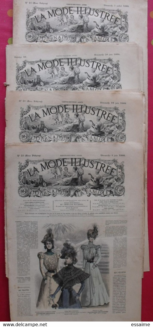 4 Revues La Mode Illustrée, Journal De La Famille.  N° 23,25,26,27 De 1898. Couverture En Couleur. Jolies Gravures - Fashion