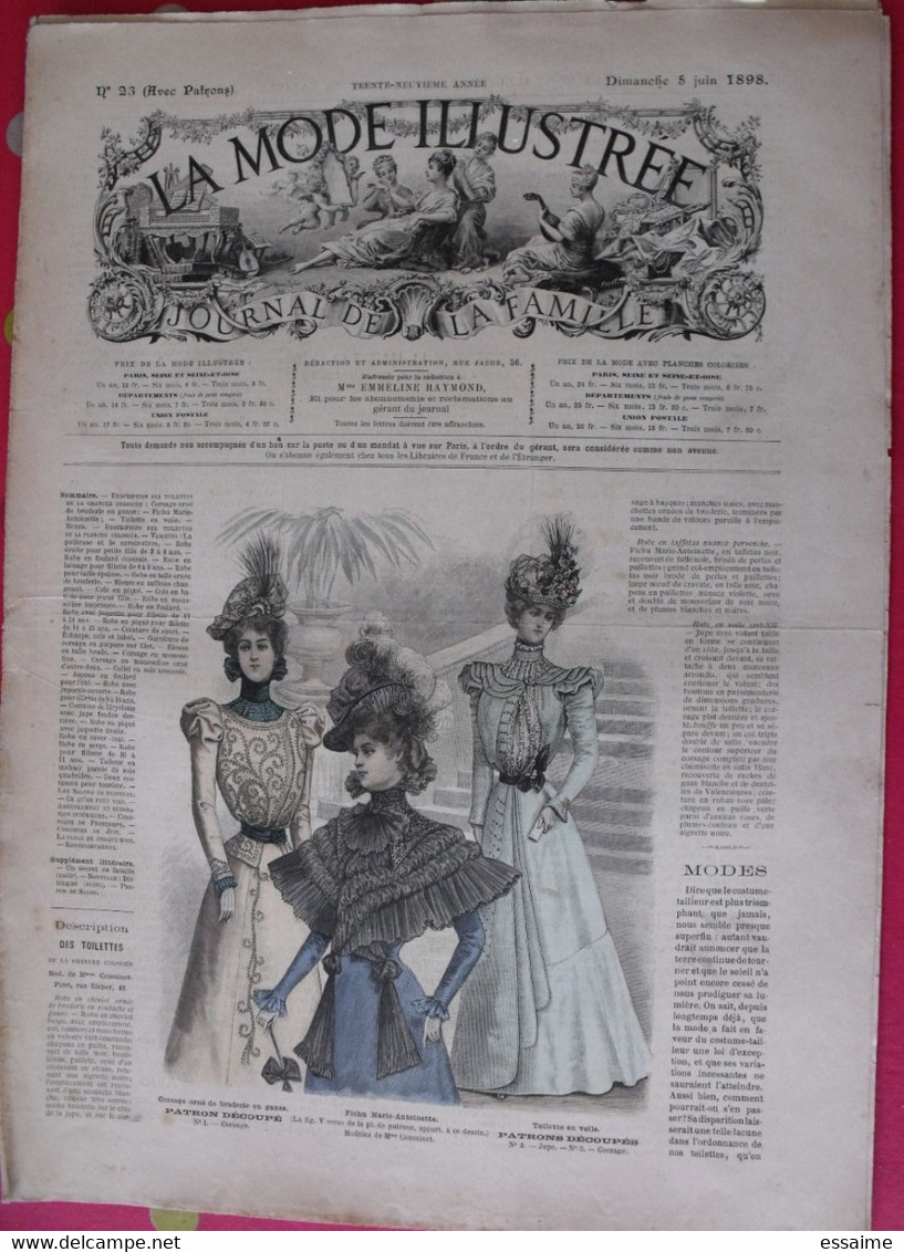 4 revues la mode illustrée, journal de la famille.  n° 23,25,26,27 de 1898. couverture en couleur. jolies gravures