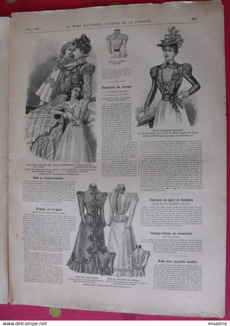 4 revues la mode illustrée, journal de la famille.  n° 23,25,26,27 de 1898. couverture en couleur. jolies gravures