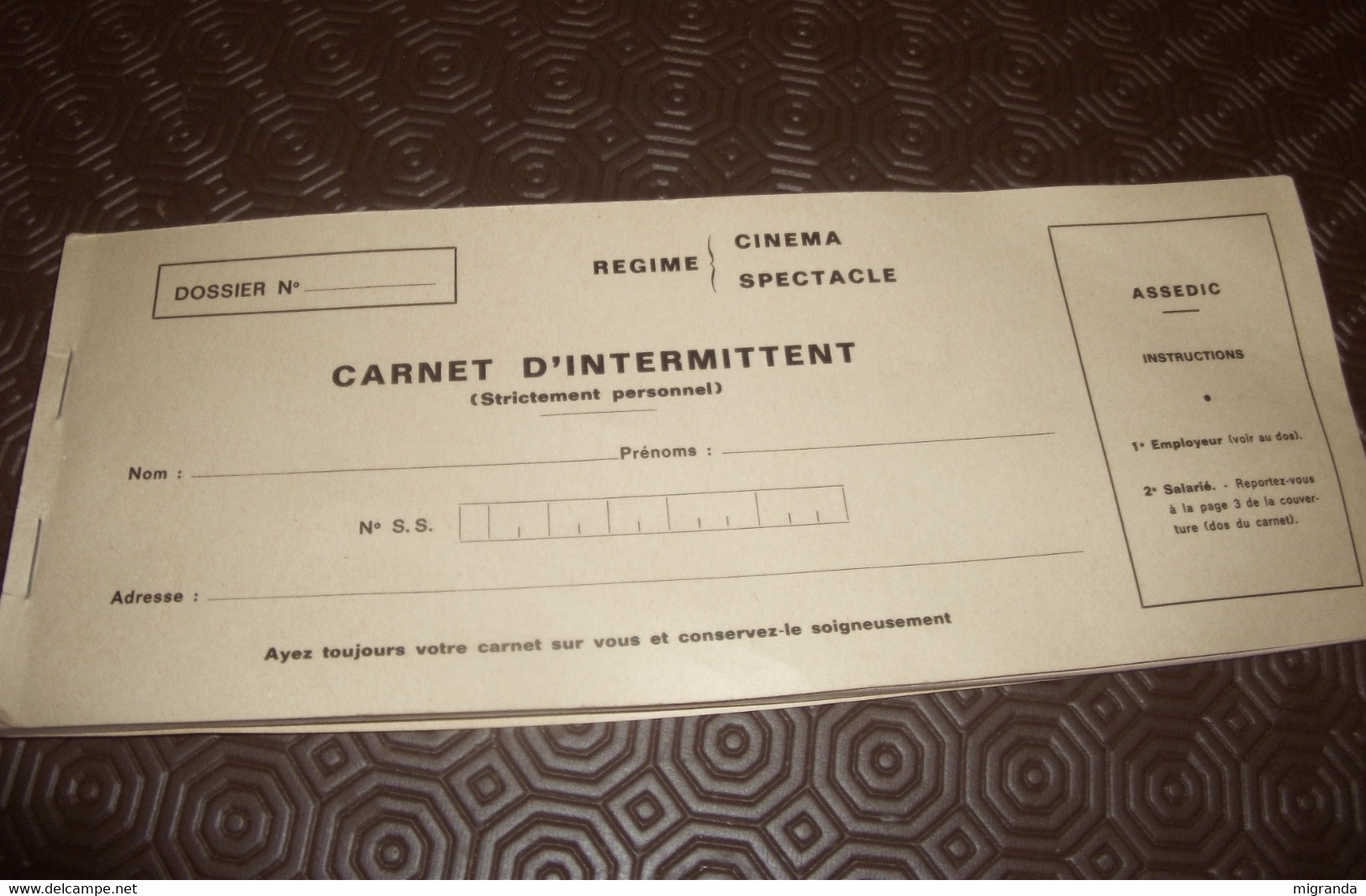 Document Ancien : Authentique CARNET D’INTERMITTENT Du SPECTACLE Années 80 - Entier : 50 Feuillets Vierges TBE - Décrets & Lois