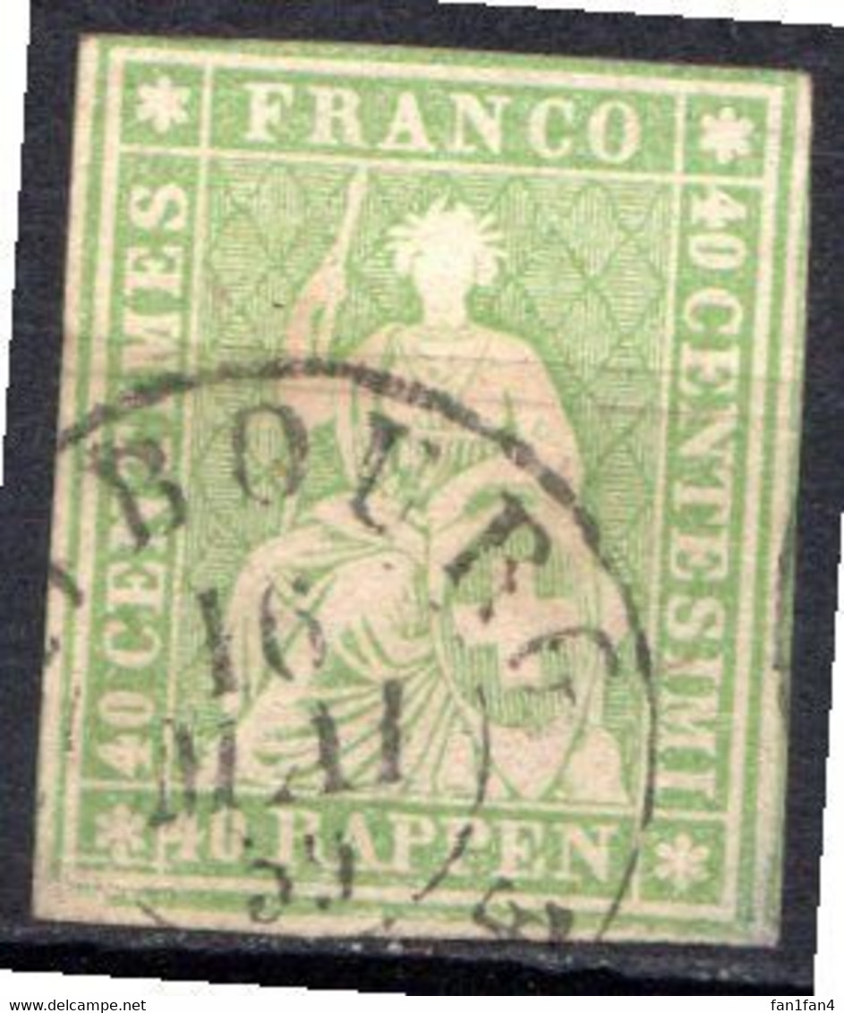 SUISSE - (Postes Fédérales) - 1854-62 - N° 30 - 40 R. Vert - (Helvetia) - (Fil De Soie Vert) - Andere & Zonder Classificatie
