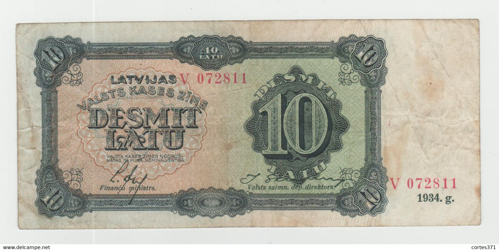 Latvia 10 Latu 1934 P-25e VF - Lettonie