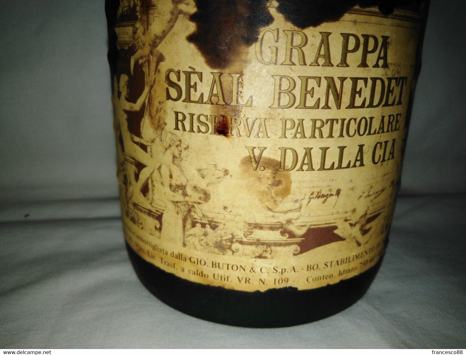 Bottiglia Grappa Seal Benedet  Dalla Cia  Vintage Invecchiata Anni 70  Da Collezione - Spirituosen