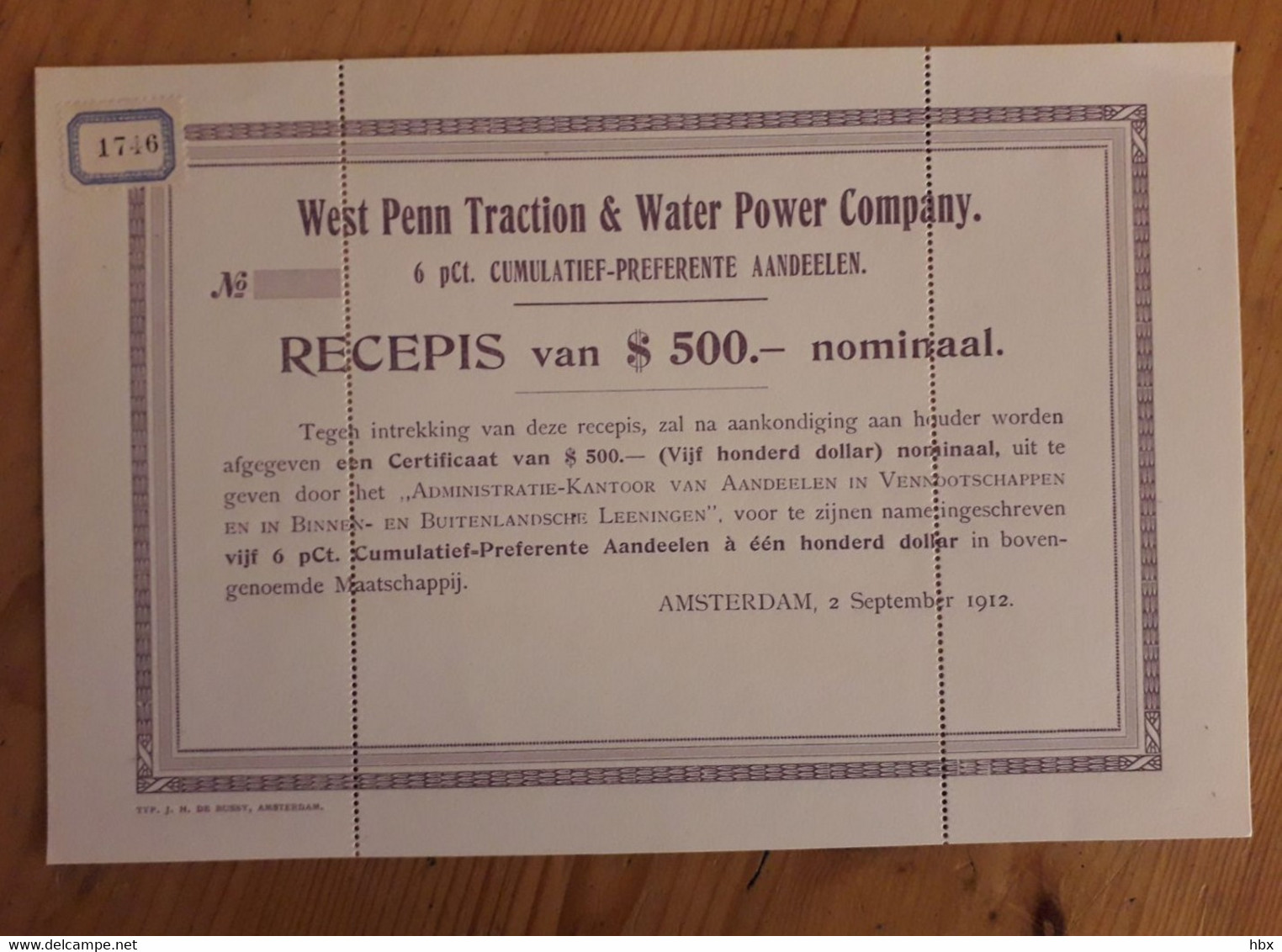 West Penn Traction & Water Power Company - Specimen - 1912 - Electricidad & Gas