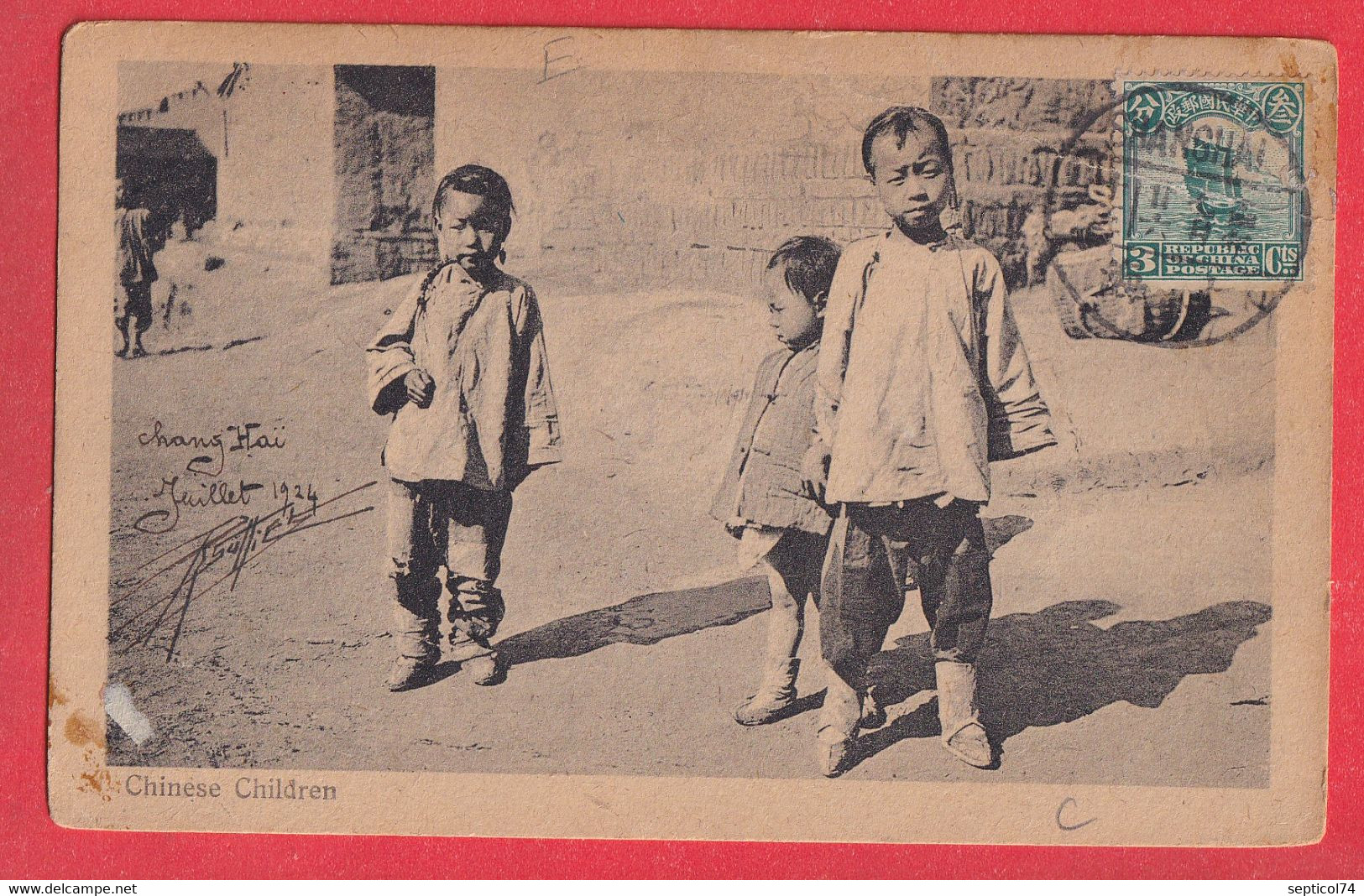 CHINE CHINA SHANGHAI 1924 CARTE POSTALE CHINESE CHILDREN POSTCARD - Briefe U. Dokumente
