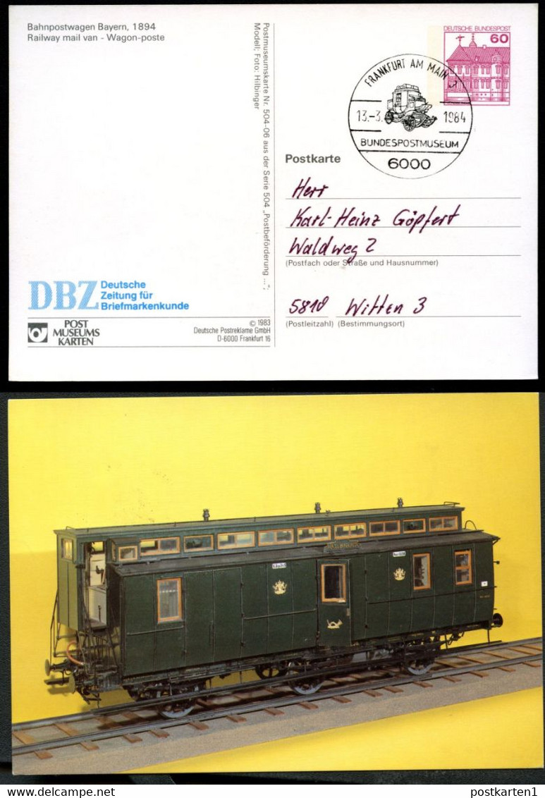 Bund PP106 C2/008f BAHNPOSTWAGEN BAYERN 1894 Sost. Frankfurt 1984 - Privatpostkarten - Gebraucht