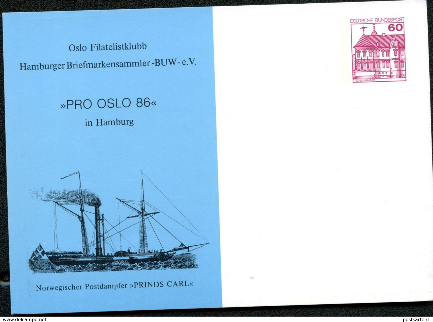 Bund PP106 C2/014 POSTDAMPFER "PRINDS CARL" NORWEGEN Hamburg 1986 - Postales Privados - Nuevos