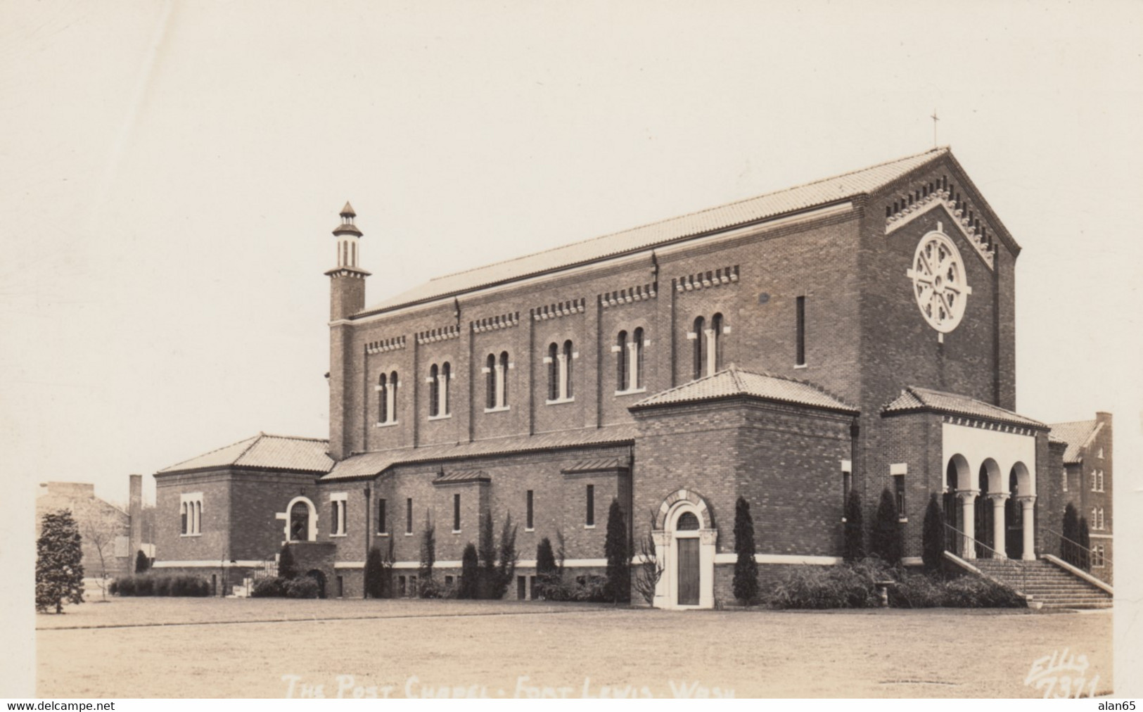 Tacoma Washington, Fort Lewis The Post Chapel, C1940s Vintage Ellis #7371 Real Photo Postcard - Tacoma