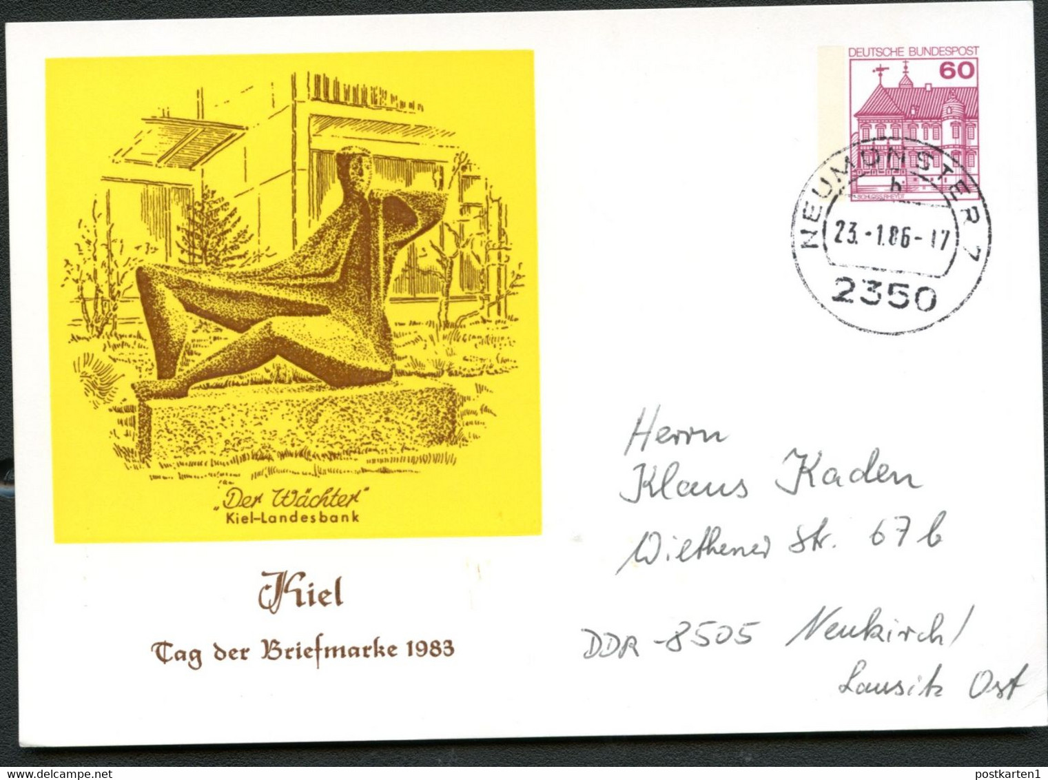 Bund PP106 C2/020 PLASTIK DER WÄCHTER V. K. Lehmann Kiel Gelaufen Neumünster1986 - Cartes Postales Privées - Oblitérées