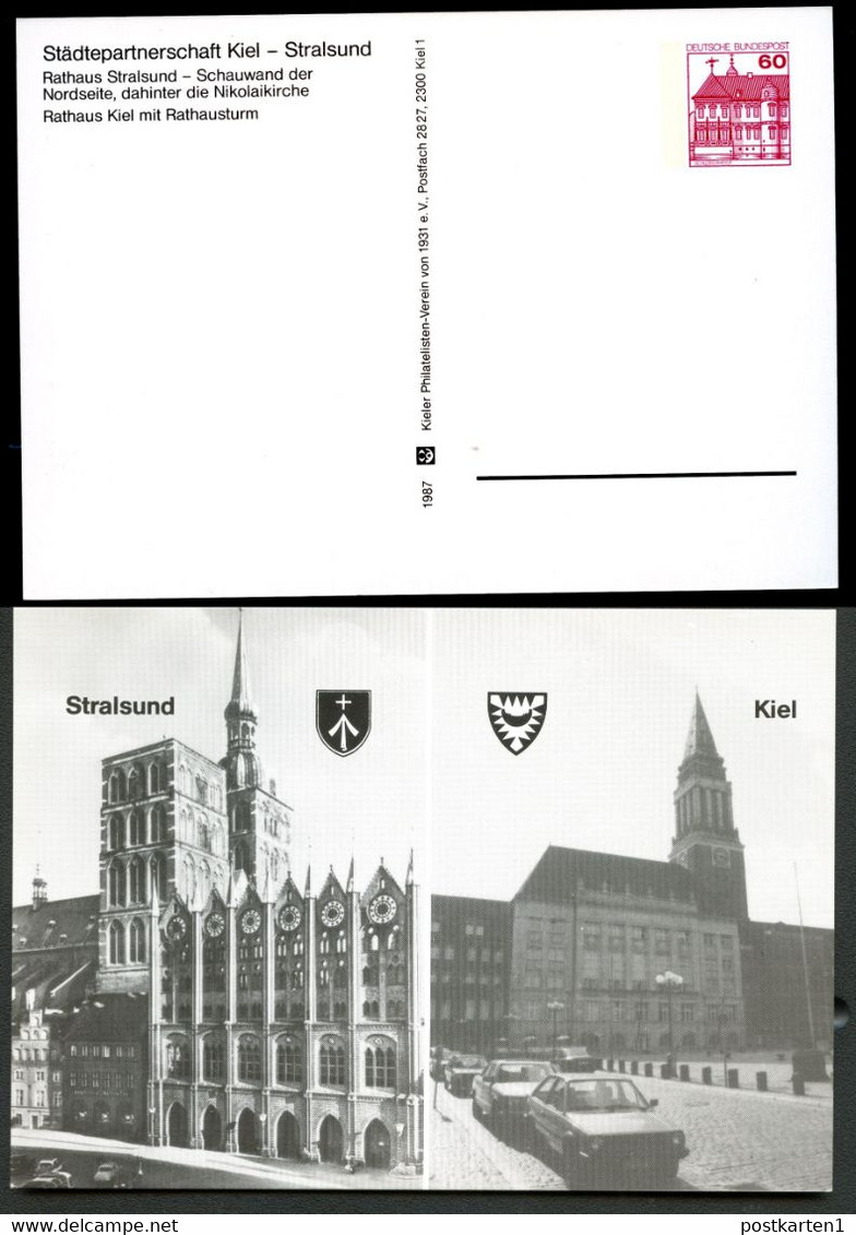 Bund PP106 C2/028 RATHÄUSER STRALSUND UND KIEL 1987 - Private Postcards - Mint
