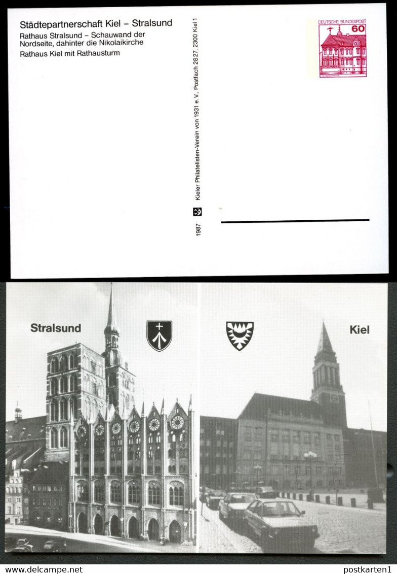 Bund PP106 C2/028 RATHÄUSER STRALSUND UND KIEL 1987 - Privé Postkaarten - Ongebruikt