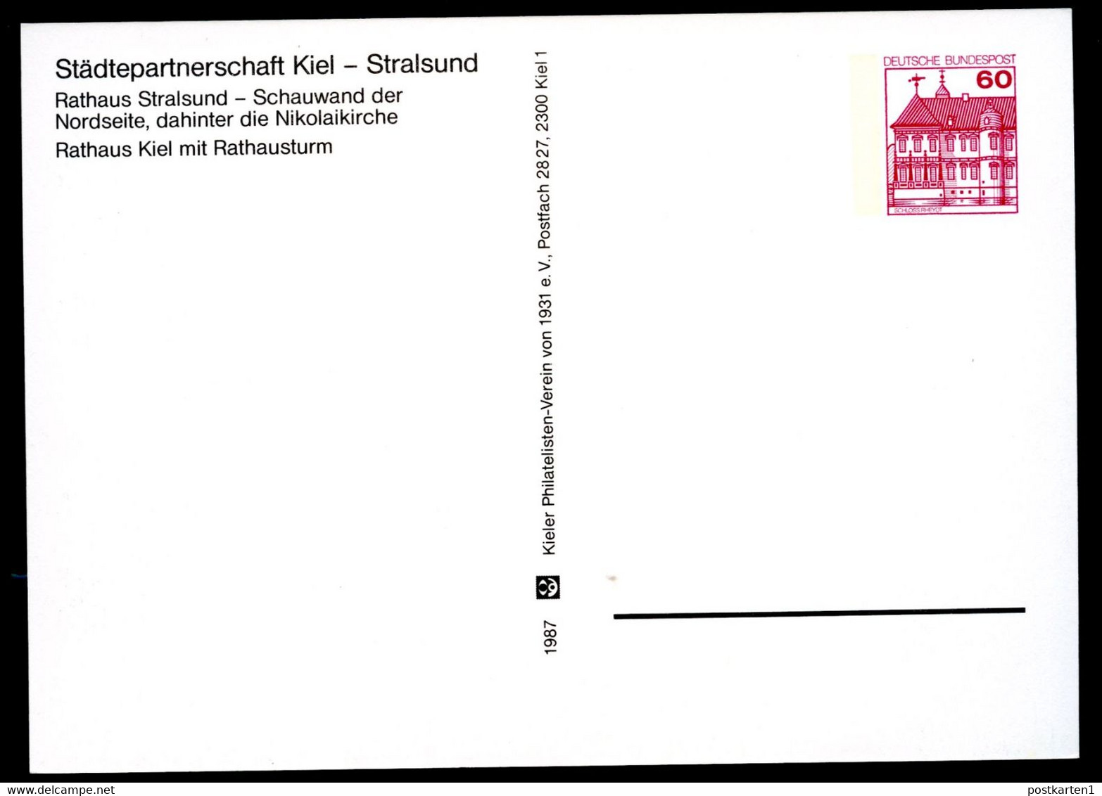Bund PP106 C2/028 RATHÄUSER STRALSUND UND KIEL 1987 - Postales Privados - Nuevos