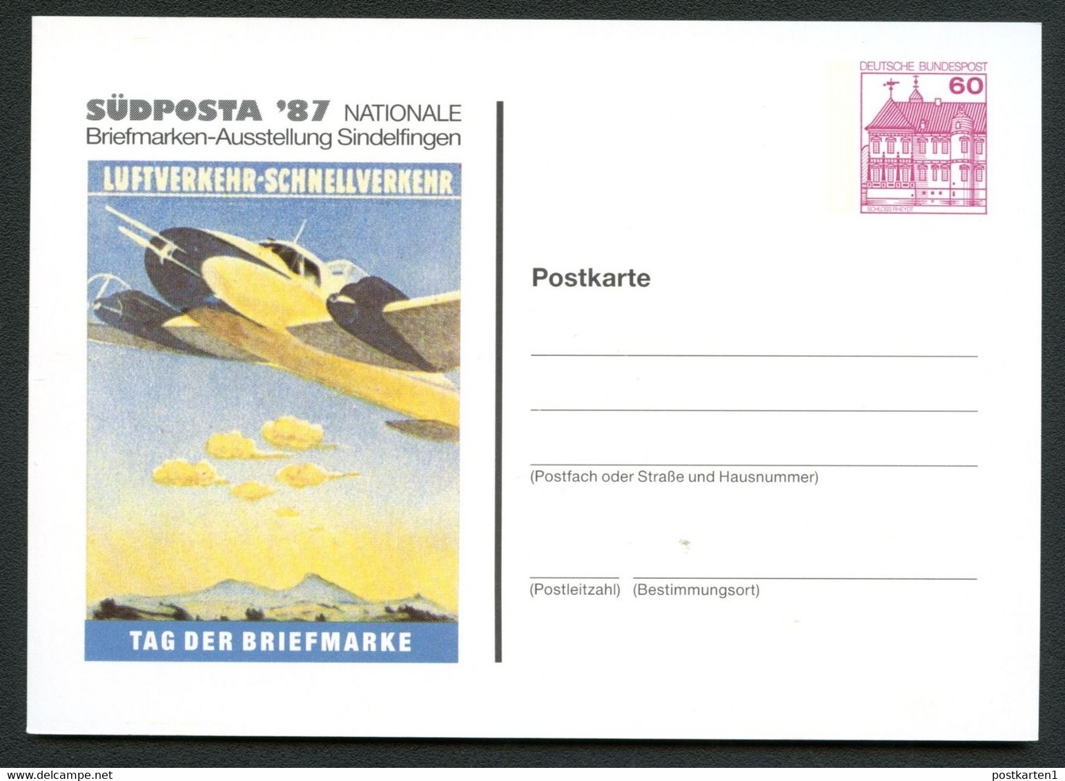 Bund PP106 C2/50 SÜDPOSTA RATHAUS SALZHAUS +LUFT-SCHNELLVERKEHR Sindelfingen1987 NGK 8,00 € - Cartes Postales Privées - Neuves