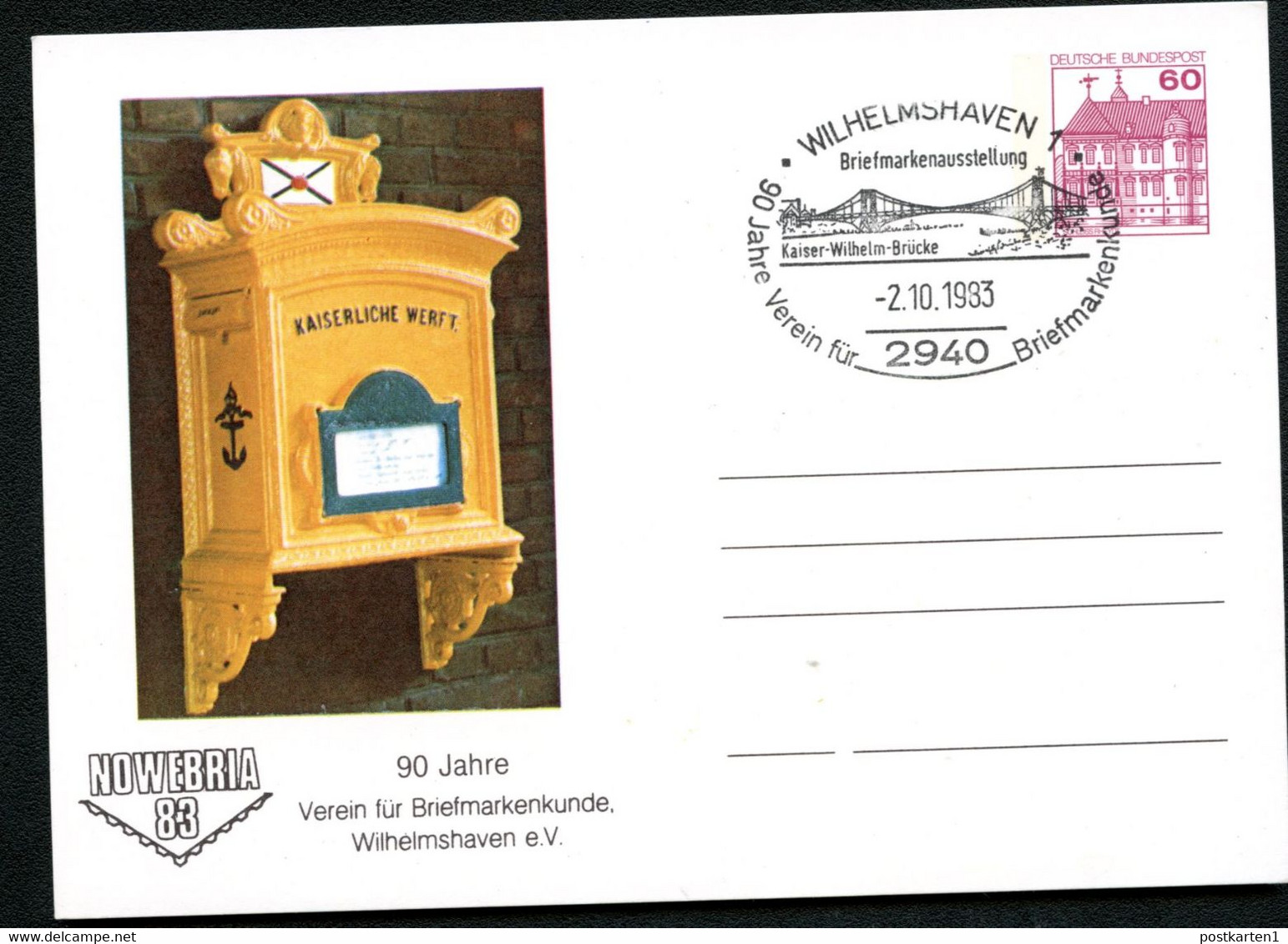 Bund PP106 C2/055 BRIEFKASTEN 1900 Wilhemshaven Sost. Kaiser-Wilhelm-Brücke 1983 - Privatpostkarten - Gebraucht