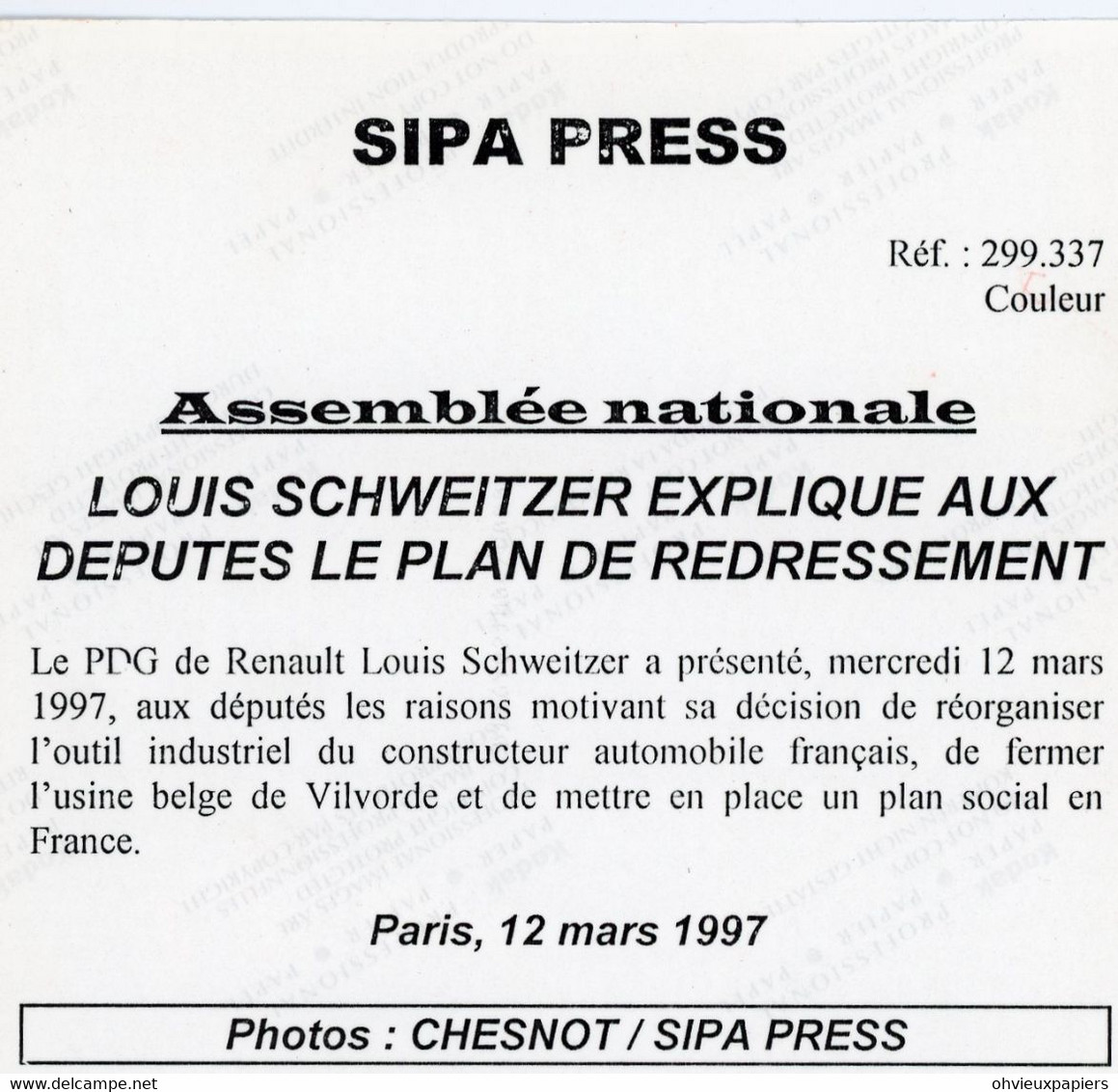 Photo Originale LOUIS SCHWEITZER  Le  PDG DE RENAULT  à L'assemblée Nationale En 1997 - Identified Persons