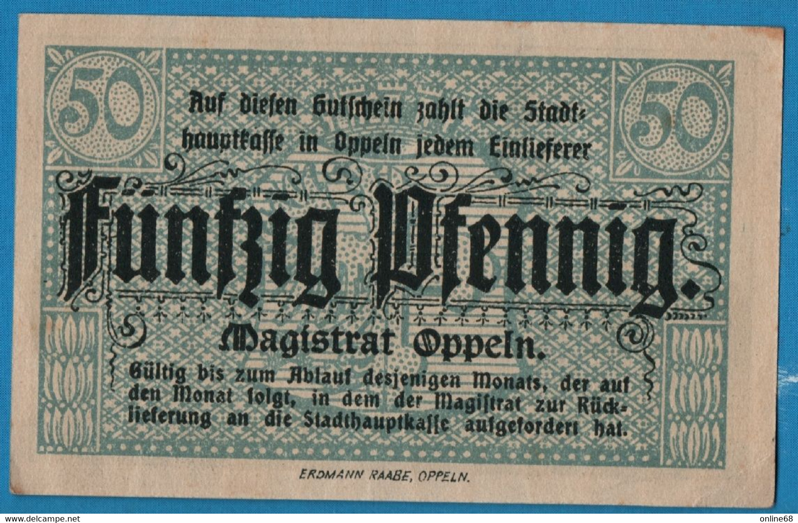 GERMANY OPPELN Stadt 50 PFENNIG No Date (1920) Ref# O22.5d   Notgeld - [11] Local Banknote Issues