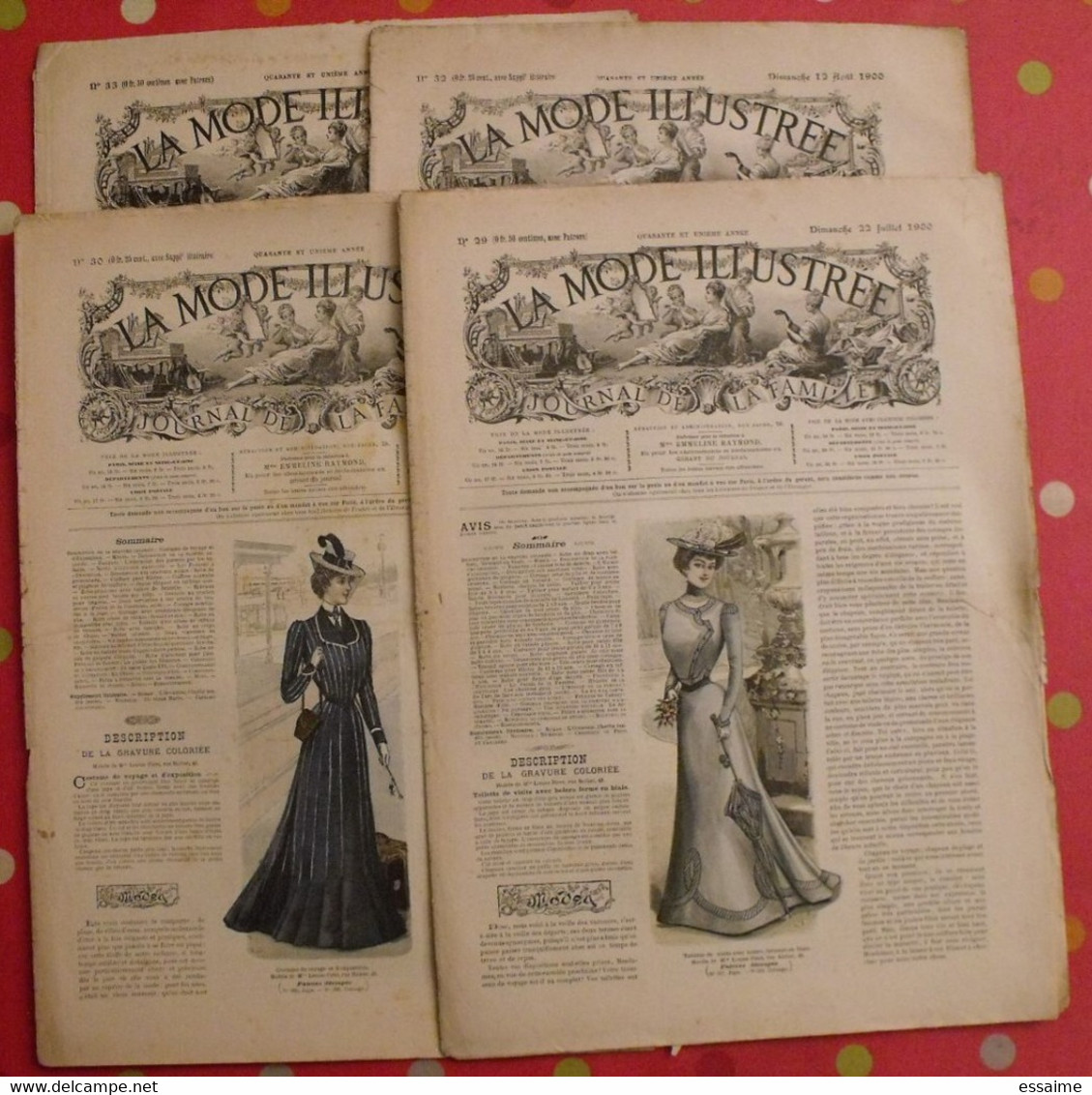 4 Revues La Mode Illustrée, Journal De La Famille.  N° 29,30,32,33 De 1900. Couverture En Couleur. Jolies Gravures - Fashion