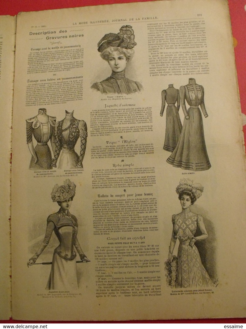 4 revues la mode illustrée, journal de la famille.  n° 29,30,32,33 de 1900. couverture en couleur. jolies gravures