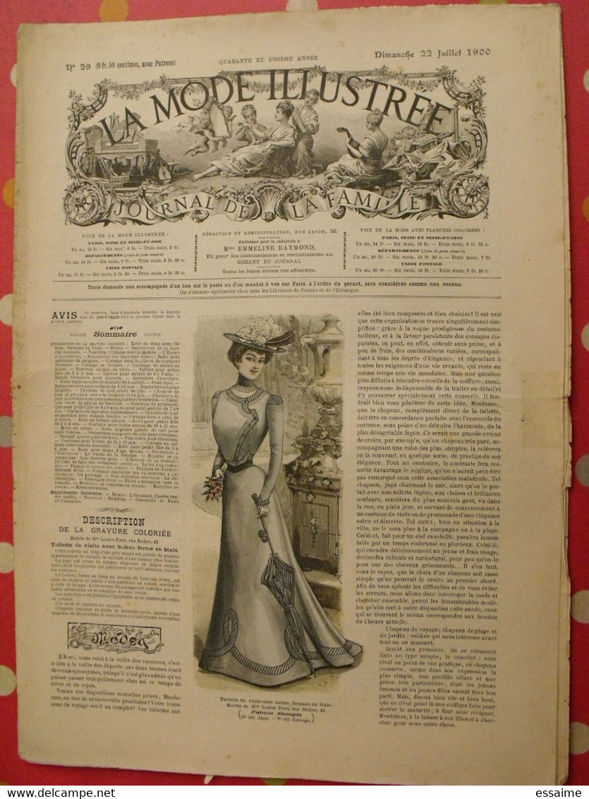 4 revues la mode illustrée, journal de la famille.  n° 29,30,32,33 de 1900. couverture en couleur. jolies gravures