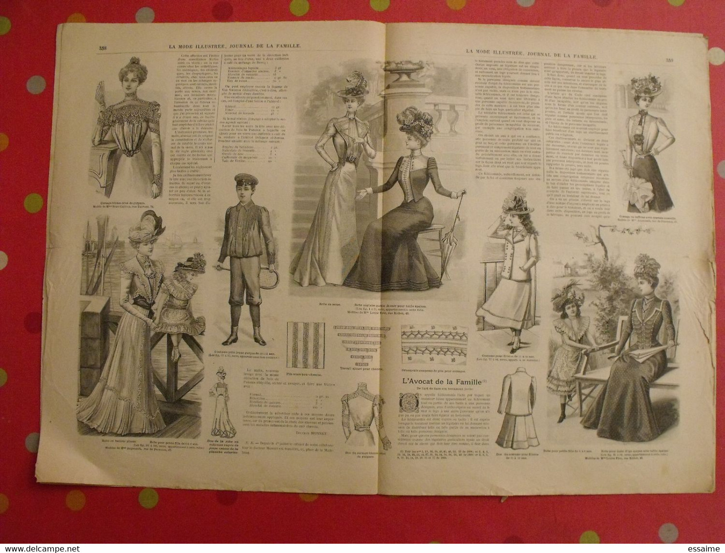 4 revues la mode illustrée, journal de la famille.  n° 29,30,32,33 de 1900. couverture en couleur. jolies gravures