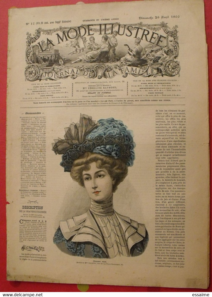 4 revues la mode illustrée, journal de la famille.  n° 15,16,17,18 de 1900. couverture en couleur. jolies gravures