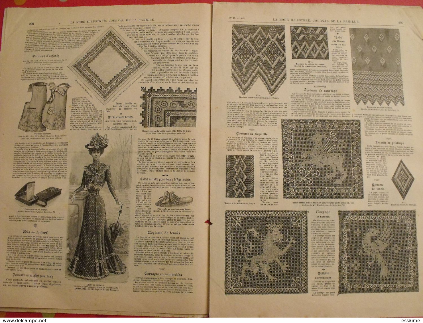 4 revues la mode illustrée, journal de la famille.  n° 15,16,17,18 de 1900. couverture en couleur. jolies gravures