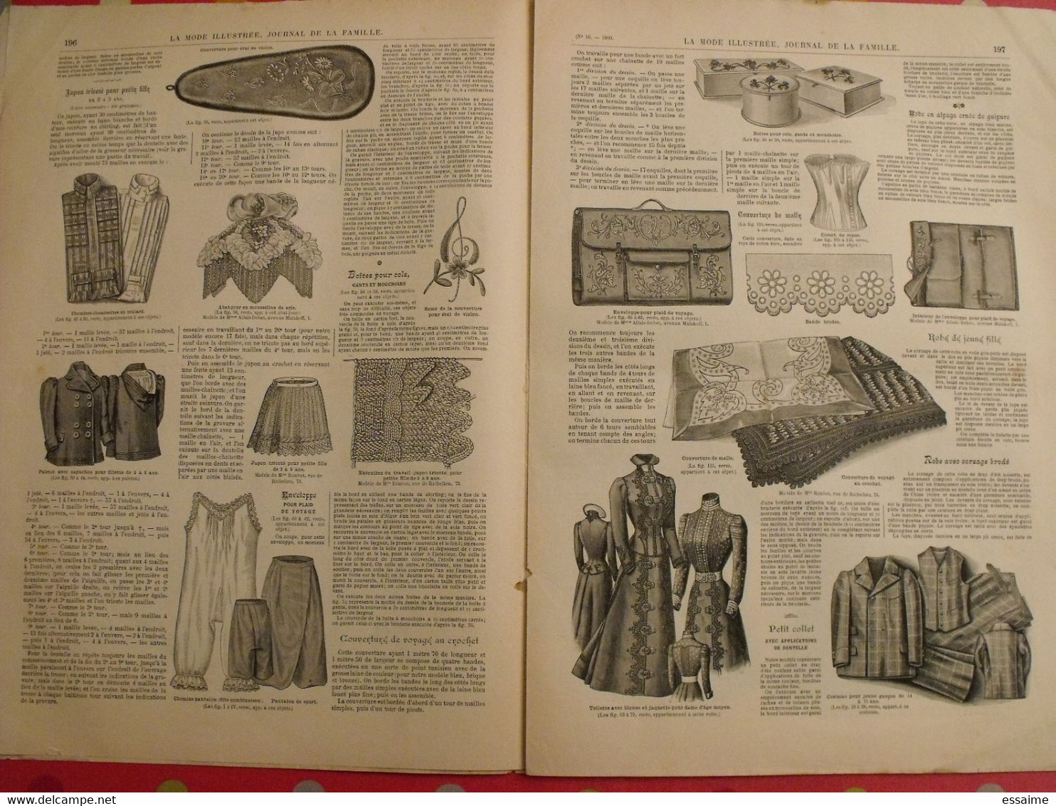 4 revues la mode illustrée, journal de la famille.  n° 15,16,17,18 de 1900. couverture en couleur. jolies gravures