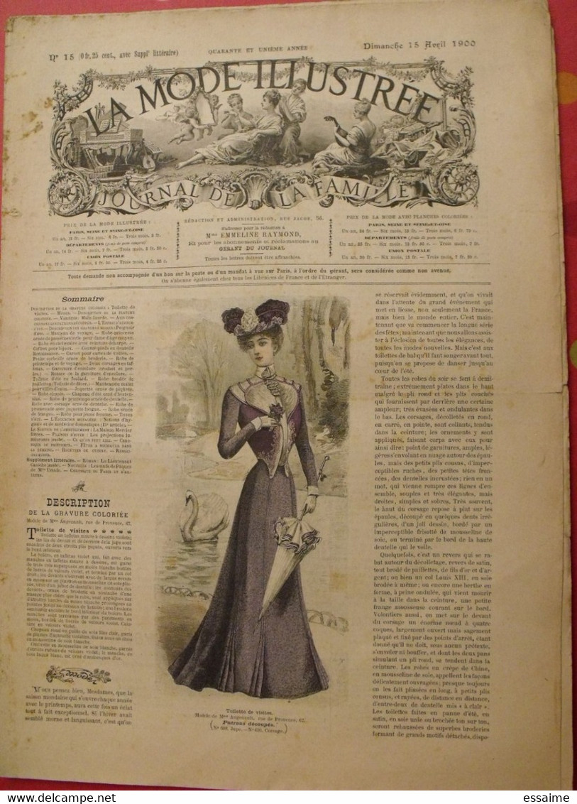 4 revues la mode illustrée, journal de la famille.  n° 15,16,17,18 de 1900. couverture en couleur. jolies gravures
