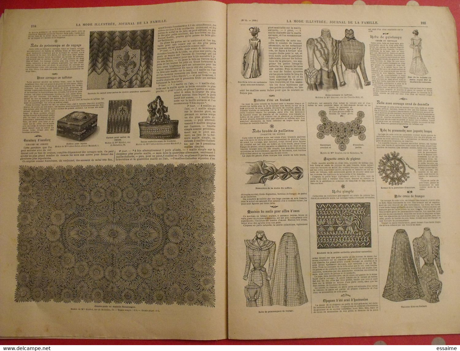 4 revues la mode illustrée, journal de la famille.  n° 15,16,17,18 de 1900. couverture en couleur. jolies gravures